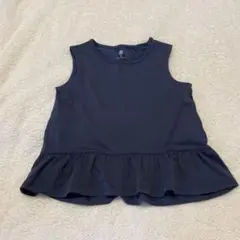 ペプラム　ノースリーブ　ブラウス　ネイビー