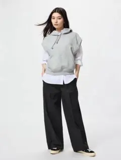 【訳あり】裾上げ済み！すぐ履ける！ユニクロSワイドチノパンツ　黒　469828