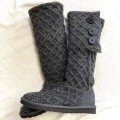 新品 UGG アグ ニット ロング ブーツ ショート グレー 23cm