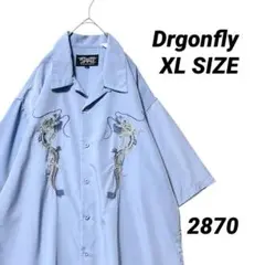 USA製 Drgonfly チカーノ 半袖シャツ 竜 刺繍 XL 開襟シャツ