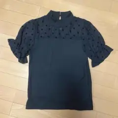 ‼️早い者勝ち‼️ブラックドットフリルシアーハイネックドッキングカットソー黒水玉