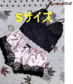 ブラ&ショーツセット 黒ピンク ブラックピンク Sサイズ