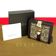 未使用保管品 保存箱付 グッチ ホースビット レザー 二つ折り 財布 折り財布