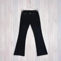 【LaLacub】ブラックデニム フレアパンツ ブーツカット 細見え カジュアル