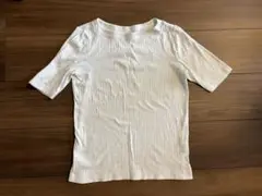 UNIQLO リブ素材 ホワイトTシャツ S
