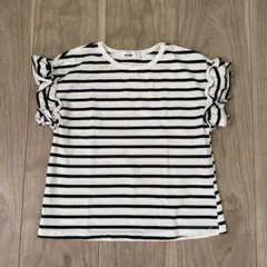 ペアマノン☆ボーダー袖フリル Tシャツ☆110センチ