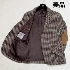 美品 ハリスツイード テーラードジャケット キルティング エルボーパッチ くるみ