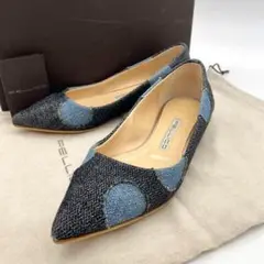 【美品】ペリーコ フラットシューズ デニム ネイビー ドット 35 裏張り済