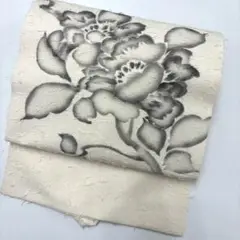 名古屋帯　ひげ紬　花　アイボリー 名古屋帯 ひげ紬 花 アイボリー - 着物・浴衣