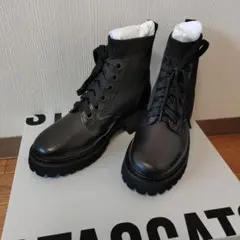 STACCATO(スタッカート) リードニットコンビレースアップブーツ BLK