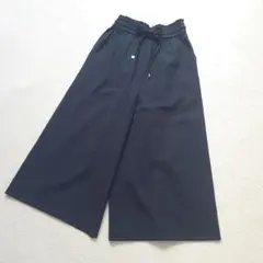 DUAL VIEW ネイビー 麻混 ワイドパンツ ゴムウエスト 日本製