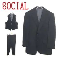 ★美品　SOCIAL ソシアル　礼服　黒　3ピース　セットアップ　フォーマル
