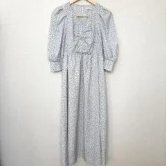 アース　花柄　フロントギャザー　パフスリーブ　綺麗めワンピース