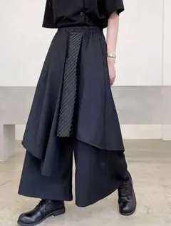 ノンブランド レイヤードデザイン ブラックワイドパンツ フリーサイズ