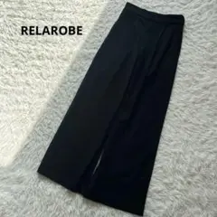 【リラローブ】ワイドパンツ　ややウエストゴム　ブラック　M 無地　仕事着　楽パン