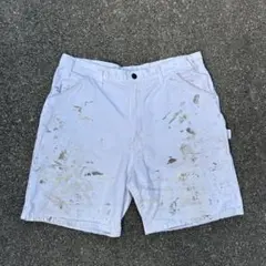 希少 90s Dickies 白ペインターショーツ W33 圧着タグ ペンキ飛び