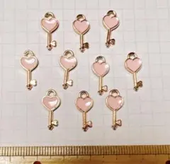 ハート　鍵　ピンク　エナメルチャーム　10個