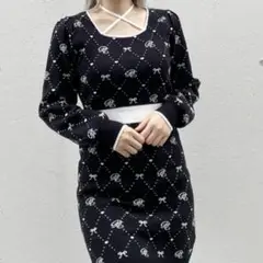 abc une face ジャガードバックリボンワンピース