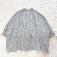 m・n リネン レーヨン ピンタックブラウス ストライプ ゆるだぼ 麻