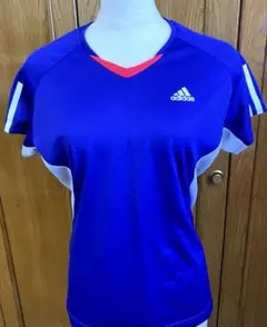 adidas アディダス　紫 Vネック Tシャツ　テニス　レディース　M
