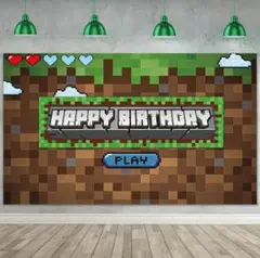 【新品、未開封】誕生日パーティー背景バナー、タペストリー、ゲーム、マイクラ風