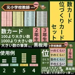 数カード、位づくりカードセット 小学校 2年生の算数の板書に 黒板用　教師用教材