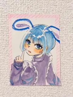 オリジナル 可愛い アナログ 手描き 青 イラスト