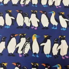 ペンギン柄コットンオックス生地 ネイビーブルー
