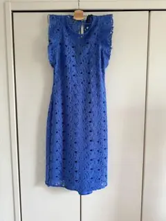 値下げ！ZARA WOMAN青色レースワンピース 膝丈 フリル袖