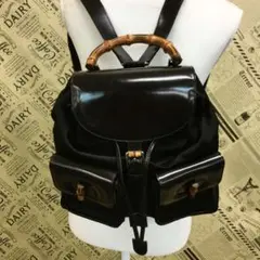 グッチ バンブー リュックバックパックエナメル ターンロックナイロン茶EG596