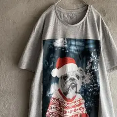 F&F クリスマス 犬ビックプリントTシャツ 2XL グレー