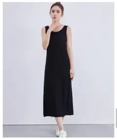 【フリーサイズ】ブラック ロング ノースリーブ ワンピース
