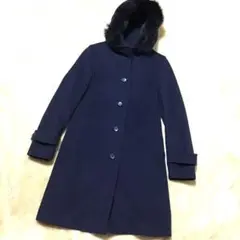 iCB カシミア混 ネイビー ロングコート ブルーフォックスファー