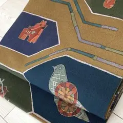 名古屋帯 未使用 ちりめん 小鳥・馬・柿・唐辛子 正絹 No.73