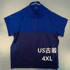 4XLビッグサイズ　青と黒のショートスリーブジッパートップス