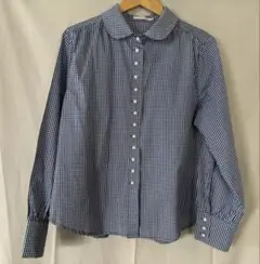 【美品】青と白のチェック 長袖ブラウスシャツ 2XLサイズ