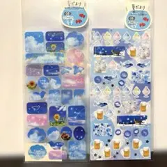 夏だよりシール2種　ねこと小鳥シール1種　3枚セット