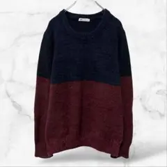 【メルローズ】長袖モッサニットセーター Uネック メンズ(3/L)ツートーン 上