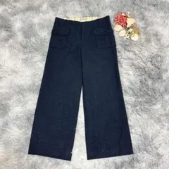 ヒューマンウーマン（S）ウール ワイド ストレート パンツ カジュアル 美脚効果