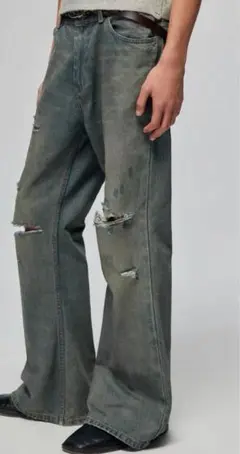 simple project damaged flare denim
