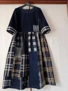 古布布団皮パッチワークワンピース　￥24800～￥23800にお値下げ