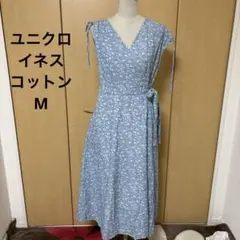 ユニクロ　イネス　ラップ　フラワー　デニムシャツ生地　ロングワンピ