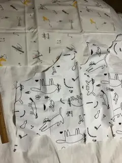 check＆stripe トラネコ　ハギレ2枚　刺繍と音楽隊プリント