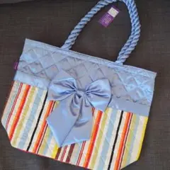 新品　リボン付ストライプバッグ
