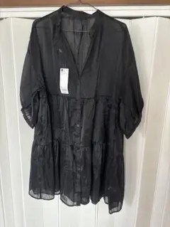 新品 シアーバンドカラー ティアードチュニック