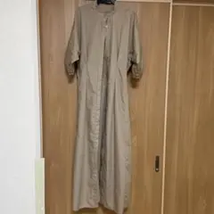ベージュ 半袖 シャツワンピース ロング