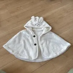 ウサギ耳付きホワイトポンチョ 70-80