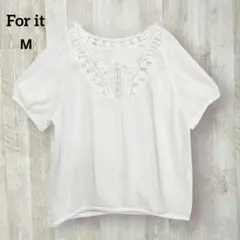 For it 半袖シアーブラウスカットソー (Ｍ) アイボリー レース編み