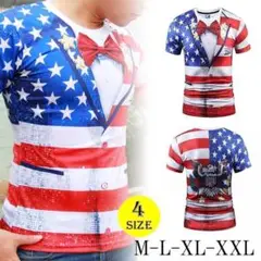 アメリカ USA おもしろ Tシャツ 衣装 星条旗 コスプレ グッズ (XXL)
