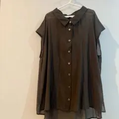 イエナ　ブラウン ノースリーブシャツ ボタン付き